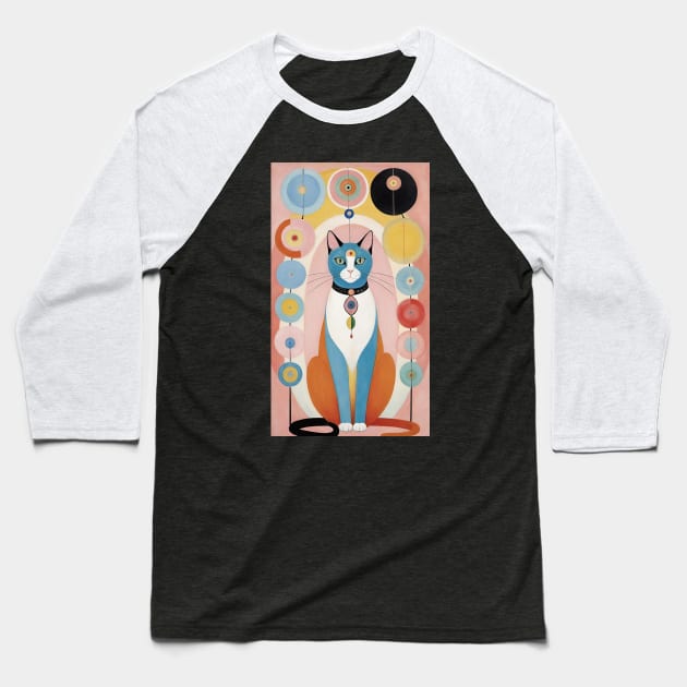 Hilma af Klint's Whimsical Cat Symphony: Abstract Harmony Baseball T-Shirt by FridaBubble